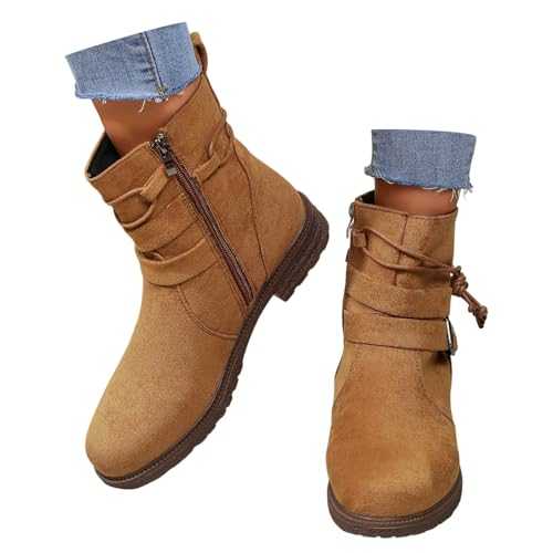 WILLBEST Short Cowboy Boots for Women Ankle Ladies Flatform Short Chelsea Booties Anti-Slip Fringe Boots