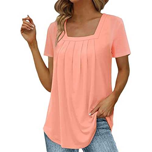 Kmdwqf Women's Summer Tank Loose Fit Pleated Square Neck Sleeveless Top Curved Hem Flowy Tops for Women UK Women's Button-Down Blouses and Shirts Retirement Gifts for Women Clearance Store
