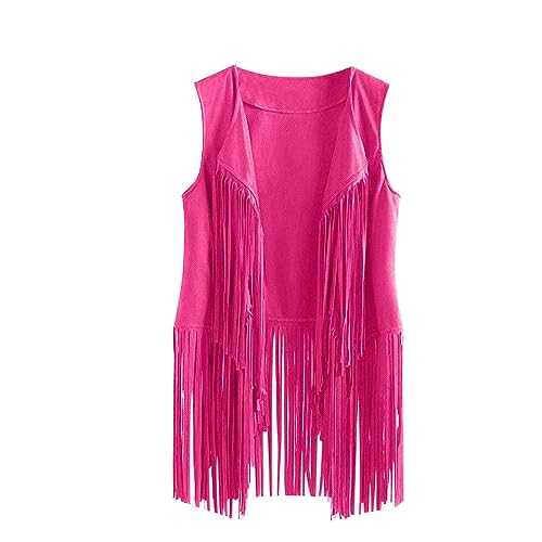 Tassel Gilet for Women UK Sale Clearance,Ladies Tassel Vest Hippie Costume Faux Suede Rivets Sleeveless Fringe Waistcoat Jacket Fancy Dress Open Front Boho Ethnic Jacket Cardigan
