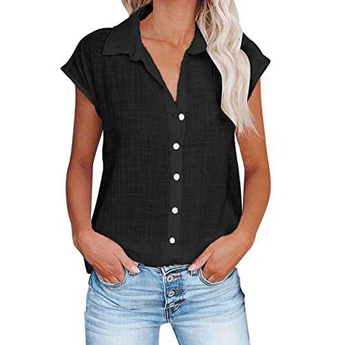 AMhomely Women's Blouses & Shirts 2022 Plus Size Tunic Long Sleeve Polo Shirt Loose Fit Button Down Tops, Black, L