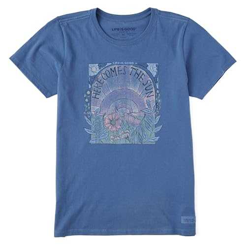 Life Is Good Women's Crusher-lite Tee Shirt, Short Sleeve Cotton Graphic T-Shirts, Here Comes The Sun Hippie Crusher-Lite Short Sleeve Cotton Graphic Tee Shirt Here Comes The Sun Hippie