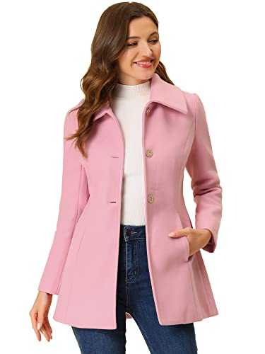 Allegra K Women's Single Breasted Turndown Collar Overcoat Vintage Winter Coat with Pockets