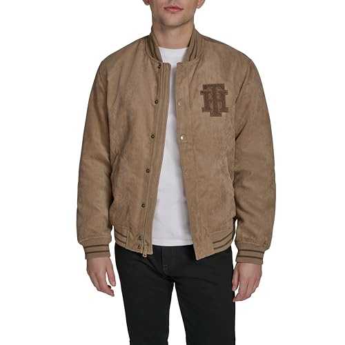Tommy Hilfiger Men's Faux Suede Logo Varsity Bomber Jacket