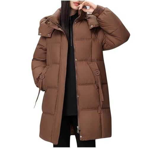 Long Puffer Coats for Women UK Solid Color Thickened Hooded Jacket Loose Cotton Coat with Detachable Hood for Winte Warm Quilted Padded Down Coats Long Thick Maxi Fleece Puff Overcoat