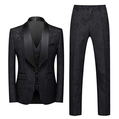 Men Suits Solid Color Fashion Casual Jacquard Party Suit Jacket Vest Pants 3 Piece Sets Formal Suites for Men