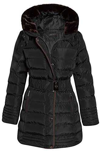 shelikes Women Winter Coat Warm Quilted Hooded Belted Faux Fur Trim Puffer Coats Parka Long Jacket