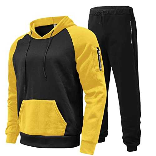 Cocila Male Casual Solid Two Suit Zipper Pocket Sleeve Hoodies Drawstring Zipper Pocket Pants Set Dinner Jackets Mens Tracksuits Bottoms Mens Tracksuit Bottoms With Zip Pockets