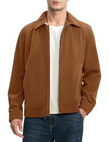 Rdruko Men's Corduroy Jacket Windbreaker Lightweight Casual Stylish Full Zip Bomber Jacket with Zipper Pockets