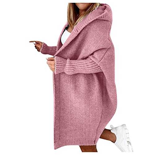 Womens Open Front Long Cardigans Loose Fitting Chunky Knit Kimono Hooded Sweater Coat Oversized Knitwear Outerwear with Pockets Solid Soft Ladies Casual Jumper Jackets for Autumn Winter