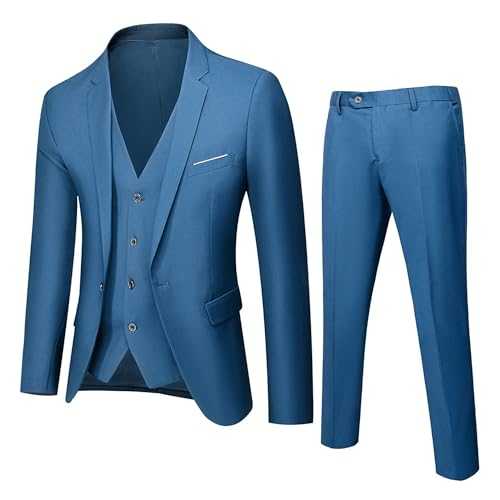 Men's Solid 3 Pieces Suit 1 Button Elegant Blazer Slim Fit Single Breasted Wedding Suit Dress Tuxedo Vest Pants Set
