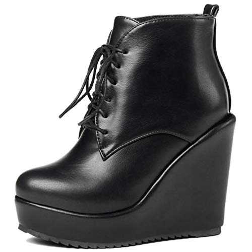 StyliShoes Women Ankle Boots with Wedge Heel and Lace-up