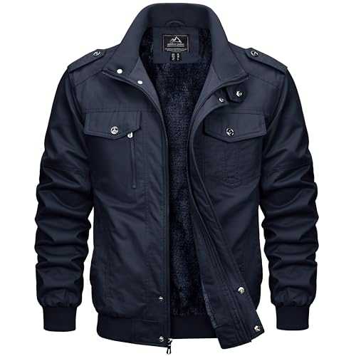 MAGCOMSEN Men's Warm Fleece Winter Jacket Cargo Military Bomber Jacket Work Casual Windbreaker Coat with Multi Pockets