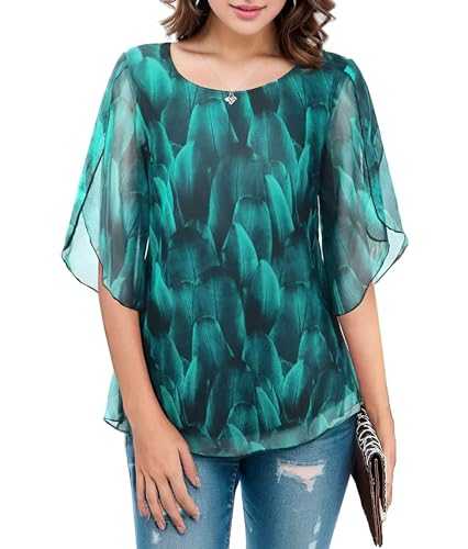 Teepie Womens 3/4 Sleeve Ruffle Blouses Mesh Loose Flowy Shirts Stretchy Tops