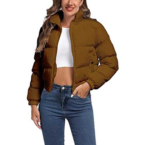 Puffer Jacket Womens Casual Long Sleeve Bomber Jacket Full Zip Padded Winter Coat