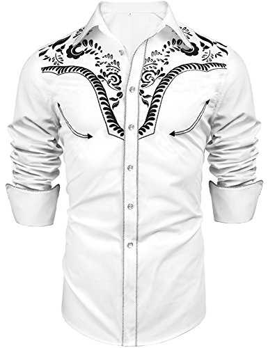Daupanzees Men's Long Sleeve Embroidered Shirts Slim Fit Casual Button Down Shirt