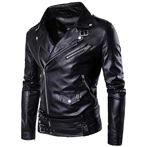 HAOLEI Mens Biker Jackets Sale Clearance,Casual Faux Leather Bomber Jacket Stand Collar Multi Pockets Plain Zipper Windbreaker Motorcycle Coat Slim Fit Trucker Jacket for Men UK Size 10-20