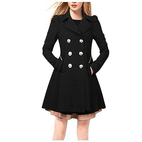 Trench Coats for Women Long Double Breasted Oversized Jackets Lightweight Fall Windproof Trenchcoat Ladies Elegant Coat Mid Length Winter Overcoat Work Office Pea Coats Lapel Cardigan with Pockets