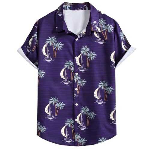 BERCIELY Men Beach Shirt Summer Travel Print Pattern Design Hawaii Men Shirt Outdoor Vintage Men Casual Shirt Retro Loose Comfortable Men Flax Shirt