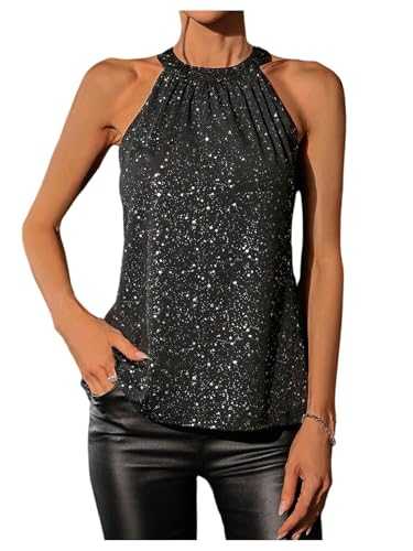 GORGLITTER Women's Sequin Print Sparkly Hater Tops Sleeveless Sexy Elegant Rave Party Tops