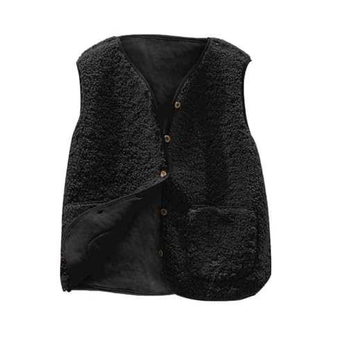 Women Fleece Gilet Winter Fall Y2K Jacket Fuzzy Coat Short Jacket Sleeveless Button Solid Color Lightweight Outerwear Waistcoat Classic-Fit Polar Soft Elegant Vest With Pockets