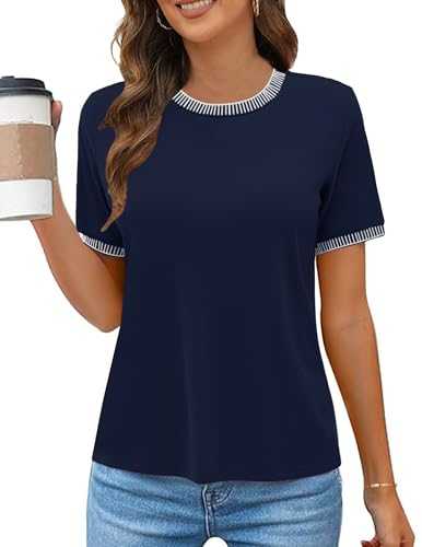 Women 2025 Summer Short Sleeve T-Shirts Crewneck Loose Casual Color Block Fashion Tee Tops