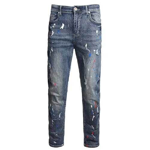 WJWLSKB Men Ripped Jeans Fashion Slim Fit Traight Distressed Design Skinny Stretch Comfort Flex Waist Denim Pants