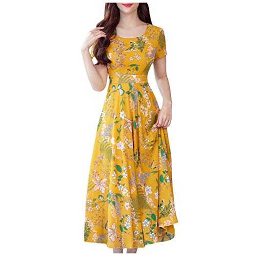 AMDOLE Womens Dresses Knee Length Dress Short Printing Women Summer Beach Fashion Mid-Calf Sleeve Women's Dress Women Dresses Below The Knee