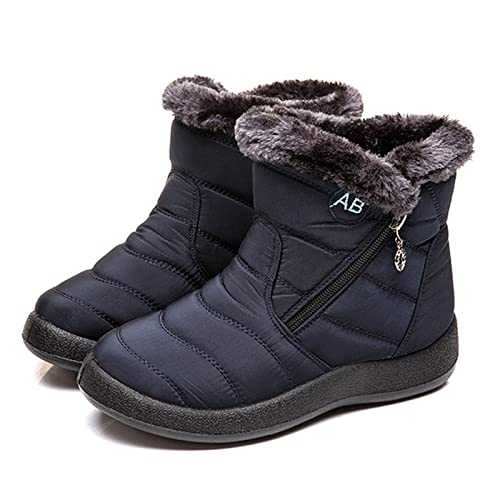 Womens Winter Snow Boots Fur Lined Warm Ankle Boots Side Zipper Lightweight Outdoor Flat Walking Shoes Non-Slip Girls Ladies Booties Black Blue Brown