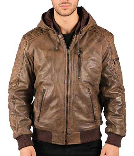 TruClothing Men's Bomber Jacket Outwear Windproof Winter Distressed Real Leather Jackets Coat Hood