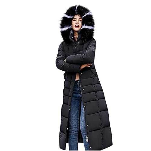 HAOLEI Long Puffer Coats for Women UK Clearance Full Length Long Padded Jackets Winter Warm Cotton Quilted Parka Jacket with Faux Fur Hood Plus Size 10-18