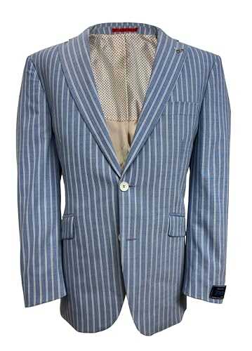 Mens Wool Boating Blazer Jacket Striped Stripe Blue Henley Regatta Wedding Casual Formal Single Breasted Notch Lapel