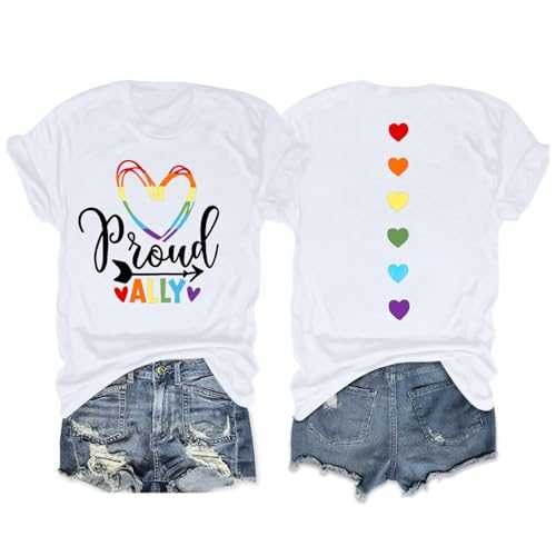 Zylkor Pride Shirts for Women Lesbian Rainbow Graphic Tees Proud Ally LGBTQ Rainbow T-Shirt Tops