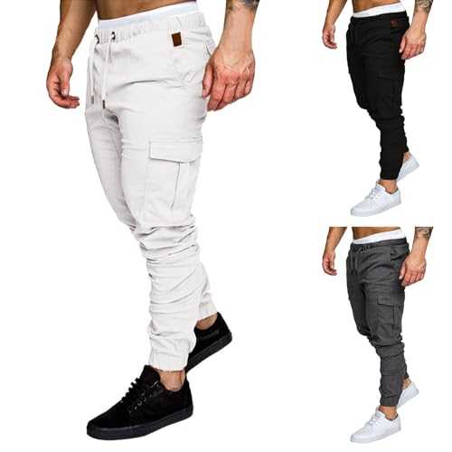 Slim Fit Tracksuit Bottoms For Men Mens Cuffed Cargo Trousers Cotton Jogging Pants With Drawstring Elastic Waist Athletic Outdoor Pant With Multi Pockets Legging Pants Gym Training Bottom