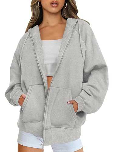 Jhsnjnr Womens Casual Zip Up Sweatshirt with Pockets Loose Long Sleeve Jacket Oversized Hoodie