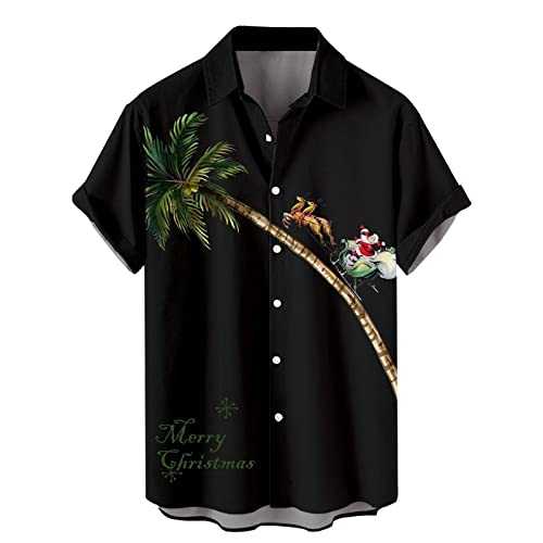 Szshaoye Ugly Christmas Polo Shirts for Men Classic Button Up Short Sleeve Santa Claus Party Flamingo Casual Hawaiian Shirts