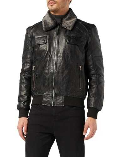 Xposed Mens Leather Vintage Bomber Pilot Jacket Fur Collar Retro Biker Style Black