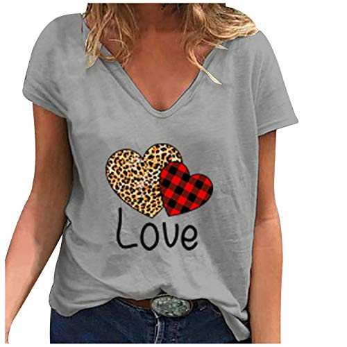 AMhomely Womens T Shirts Casual V-Neck Short Sleeve Summer Tops Cute Graphic T Shirt Tunic Tops - Summer Tops for Women V Neck Tshirts Short Sleeve Tees Shirts Loose Fit Casual T-Shirt Tops