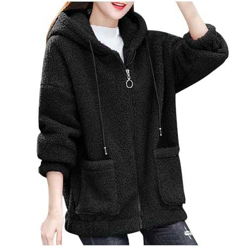 Fleece Jackets for Women UK Sale Clearance Sherpa Coats Winter Warm Plush Coats Zip up Hoodies Teddy Bear Coat Fuzzy Fluffy Jacket Thicken Comfy Overcoats with Hood Pockets
