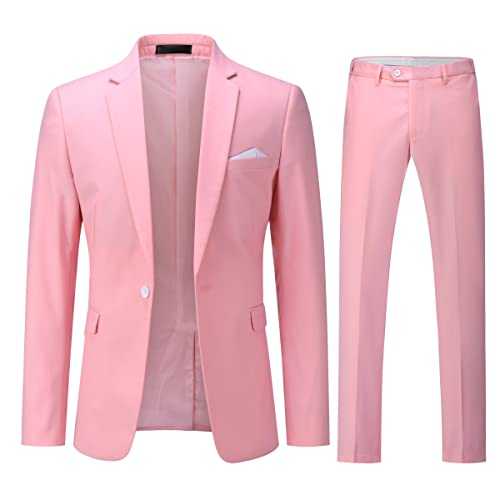 Men's 2 Piece Suits Slim Fit 1 Button Business Wedding Tuxedo Suit Formal Blazer and Trousers