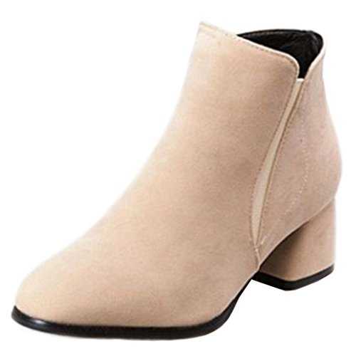Smilice Women Trend All Match Plus Size & Small Size Ankle Booties Block Heel Zip Boots