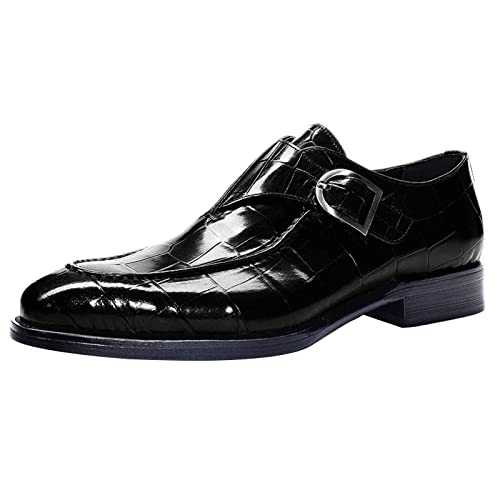 Men's Monk Shoes Formal Dress Shoes Single Buckle Classic Business Leather Shoes Embossed Crocodile Leather Oxford Shoes for Men Elegant Evening Party Shoes Wear-Resistant Driving Walking Shoes