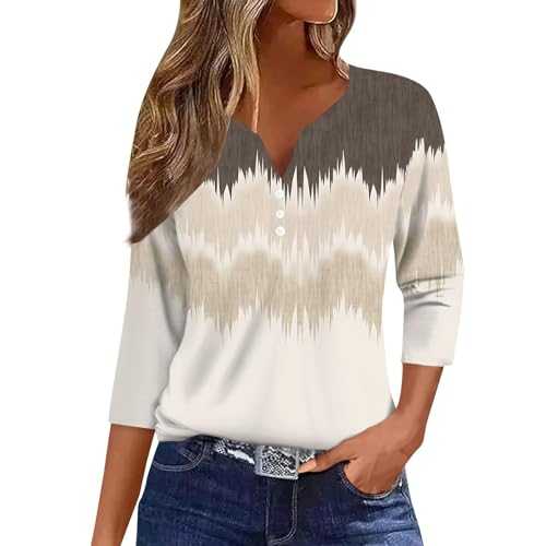 HUIFUAO Womens T Shirts White V Neck 3/4 Sleeve T Shirts for Women Summer Basic Striped Color Block Tops Black Womens Tee Shirts