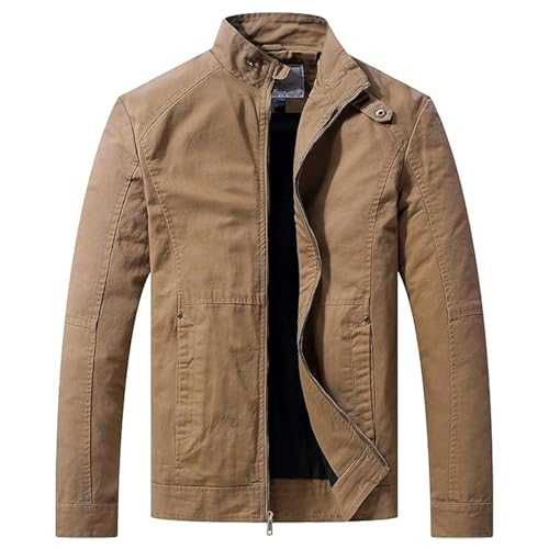 WenVen Men's Casual Cotton Jacket Outdoor Lightweight Windbreaker Jacket Stand Collar Jacket Zip up Military Jacket