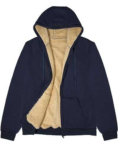 Yutdeng Ladies Hooded Fleece Jackets Full Zip Sherpa-Lined Fleece Hoodie Coats Longer Length Winter Warm Open Front Cardigans Windproof Pullover Sweatshirts,Navy,S