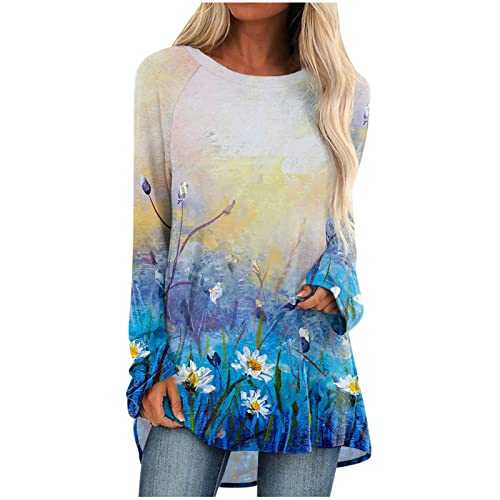 AMhomely Women Shirts and Blouse Sale Clearance,Ladies O-Neck Printing Loose Casual Fashion Long Sleeve T-Shirt Blouse Tops Tunic Shirts Tops Office UK Size Shipping 7 Days
