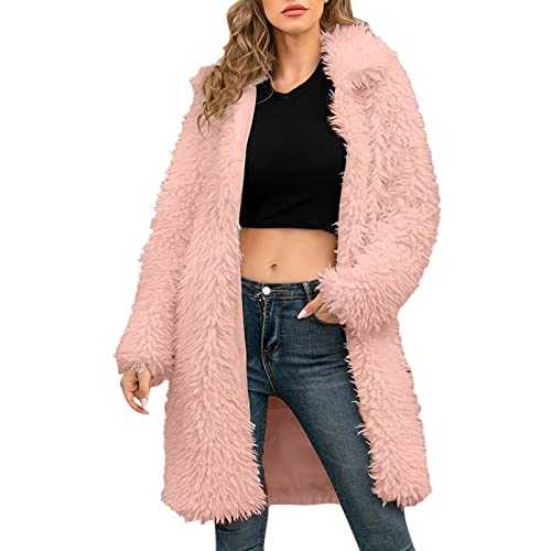 Feather & Down Womens Coat Women's Long Teddy Coat Winter Warm Puffy Jacket Fluffy Women's Coat Jackets Long Sleeve Casual Long Warm Faux Plush Overcoat Sheepskin Flying Jacket
