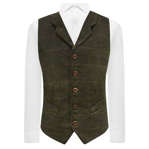 King & Priory Heritage Check Moss Green Waistcoat with Lapel with Lapel