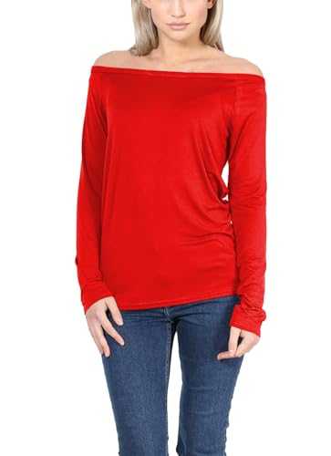 Be Jealous Womens Off The Shoulder Bardot Long Sleeves Baggy Plain T Shirt Tees Top