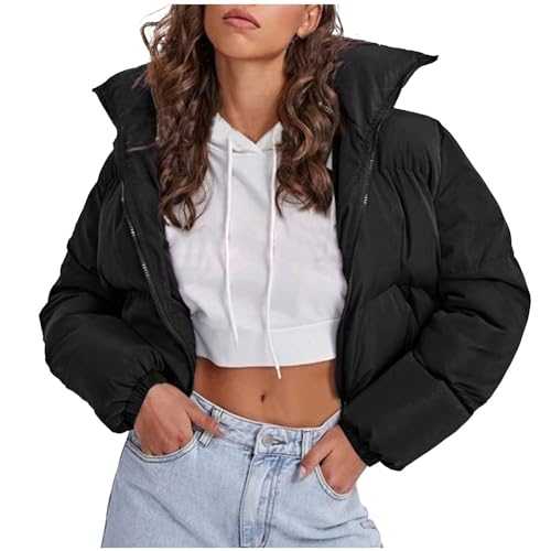 Thin Jackets Women Jacket Long Sleeve Oversized Stand Collar Zip Up Short Down Coat for Women Petite