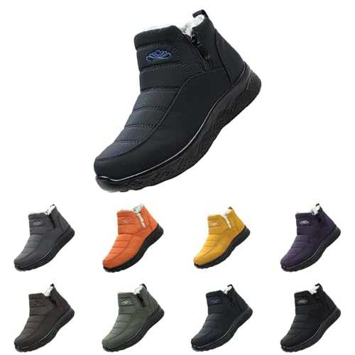 Women Winter Warm Snow Boots Ladies Slip On Water-Resistant Boots Outdoor Fur Lined Ankle Booties Shoes Non-Slip Walking Booties Casual Flat Short Snow Boots Side Zipper Hiking Boots Women
